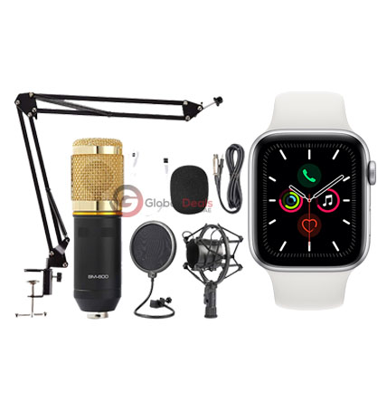 Condenser Mic (Complete set For Quality PodCosts and Youtube Videos) + T500 Smart Watch