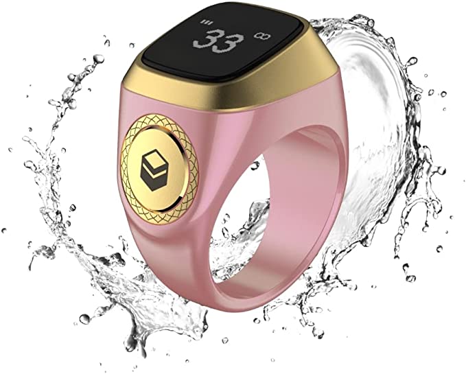 mart Tasbih Zikr lite Ring, Muslim Prayer, Prayer timing reminder, OLED display Tasbih Counter, Smart Ring, Waterproof- Pink Rose