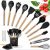 Silicone Wooden Handles Cooking Utensil Set,12pcs Silicone Kitchen With 10 Hooks for Nonstick Cookware,Non Toxic Heat Resistant Kitchen Tools With Storage Bucket And Lid Rest
