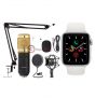 Condenser Microphone Bundle(Complete set For Quality live streaming,Recording and Youtube Videos) + T500 Smart Watch